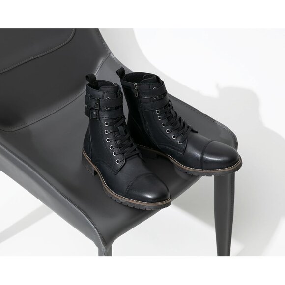 ⚡Men's Vintage Motorcycle Lace Up Casual Leather Boot Zipper Fashion Chukka Boot - Picture 6 of 8